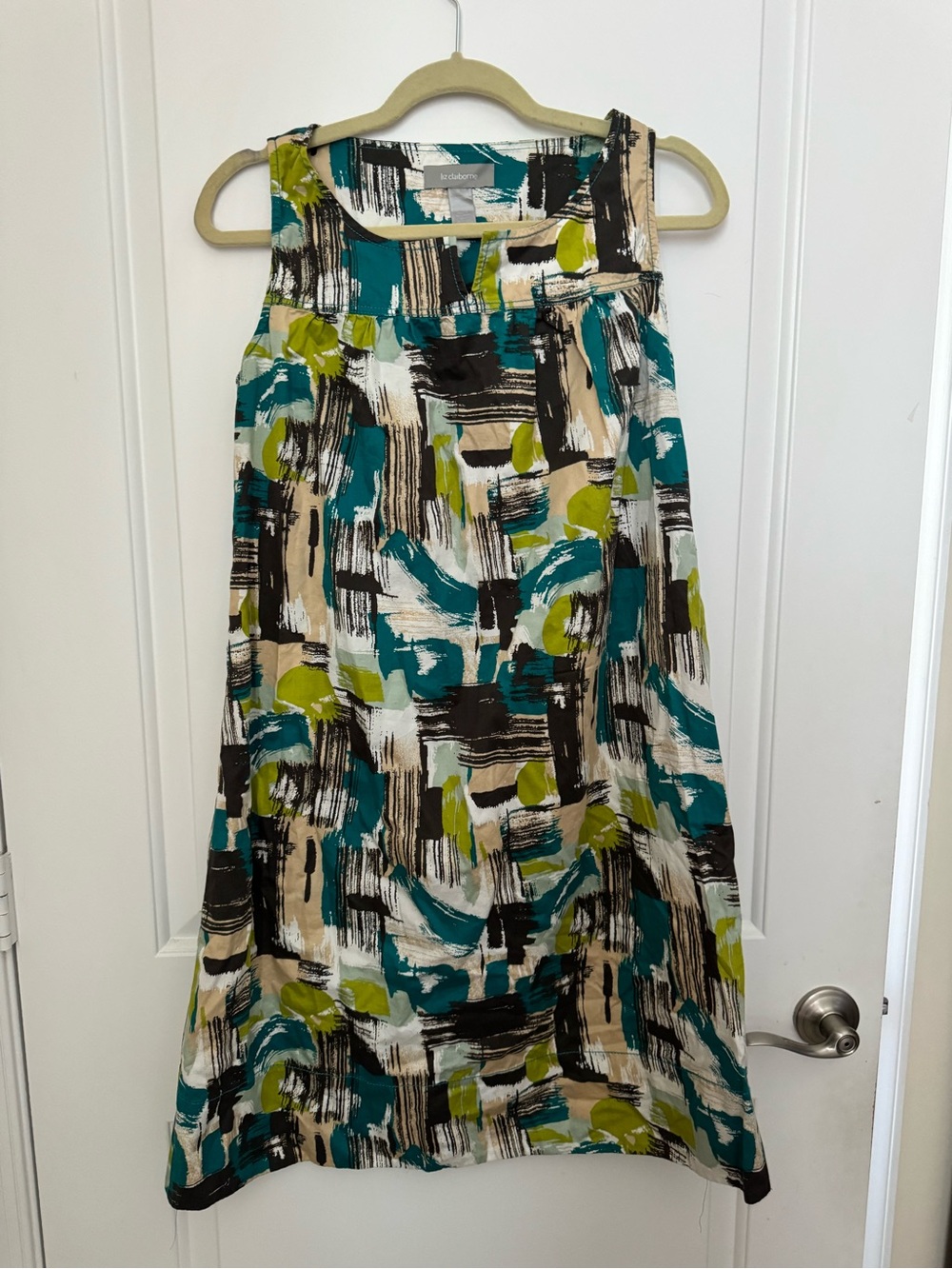 Liz Claiborne Teal, Olive & Black Abstract Midi Dress